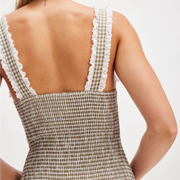 ✨SOLD✨ NWT Free People Cassie Gingham and Lace Corset Bodysuit in Army Green - Picture 3 of 10